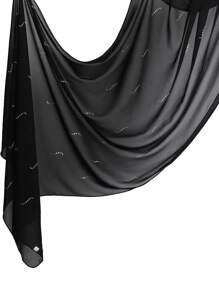 1 pièce Foulard musulman en mousseline de soie noire unie très orné de rayures et de strass, cadeau pour les fêtes - Multicolore - Voir 8