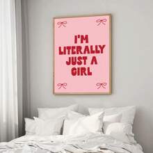 1幅装裱/未装裱“我只是个女孩”粉色字体学院风艺术海报，营造少女心满满的房间氛围，增添多巴胺活力，趣味十足的帆布画，简约风格，适合宿舍、大学公寓、客厅、卧室、现代家居装饰。 - 彩色 - 查看 3