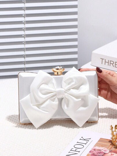 Women's Romantic Fashionable Bow Flower Evening Bag, Clutch, Crossbody Bag, White Bow Decoration, Suitable For Romantic Wedding, Ball, Party, Birthday Gift, Holiday, Valentine's Day Gift