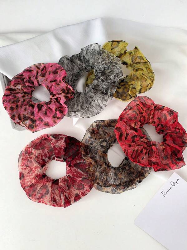 1pc Leopard Print Mesh Hair Scrunchie, Hair Tie, Hair Accessory ,Hair Accessories