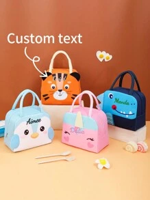 1pc Customized Name Letter Theme Insulated Lunch Bag, Linen Blend, Ideal Gift For Back To School, Anniversary, Birthday Party,Delicate Romance