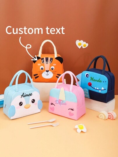 1pc Customized Name Letter Theme Insulated Lunch Bag, Linen Blend, Ideal Gift For Back To School, Anniversary, Birthday Party,Delicate Romance