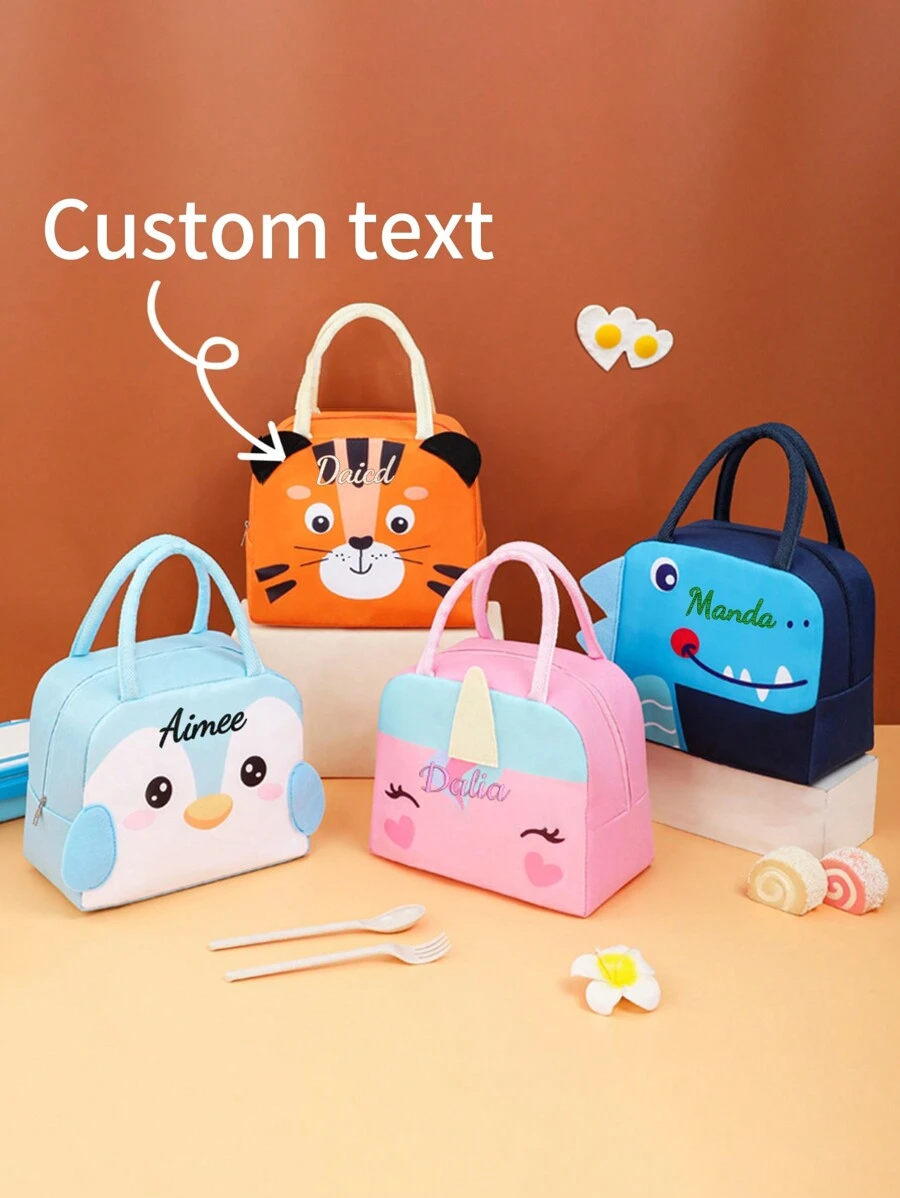 1pc Customized Name Letter Theme Insulated Lunch Bag, Linen Blend, Ideal Gift For Back To School, Anniversary, Birthday Party,Delicate Romance