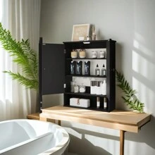Bathroom Cabinet - Over The Toilet Storage Cabinet White Medicine Cabinet, Bathroom Wall Cabinet With 2 Doors And Adjustable Shelves, Small Wall Mounted Cabinet For Bathroom, Kitchen Back To School - Black - View 1