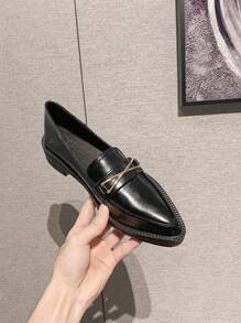 Pointed-Toe British Style Versatile Platform Women's Slip-On Loafer Shoes - Black - View 11