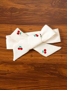 Baby Girls Ruffle Hem Cherry Print Bubble Ruche Short Sleeve Sweet Dress With Headscarf, Suitable For Outdoor Vacation, Photoshoot, Casual