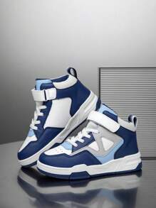 1 Paar Mode-Mix-Material High-Top Kinder Sneaker, wasserdichte Leder Sportschuhe, vielseitig einsetzbar für Kinder in allen Jahreszeiten