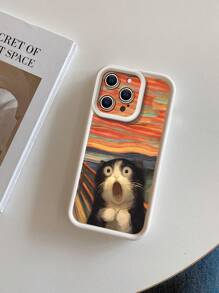 1个时尚可爱猫咪日落图案透明软TPU保护壳，兼容苹果/红米/Infinix/vivo，防震防刮防水防摔，国际版，非国内版 - 米色 - 查看 2