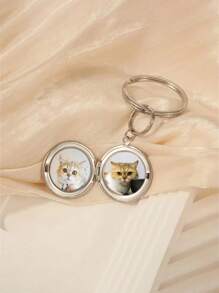 1pc Customized Round Photo Keychain With Personalized Picture Of Her, Her Dog And Cat, Commemorative Keychains With Animal Portrait, Suitable For Autumn/Winter - Multicolor - View 5