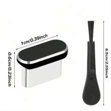 5pcs Black Type-C Dust Plug With Cleaning Brush, Universal C Phone Charging Port Stopper Cap Compatible With IPhone 15/16 Pro Max Plus, /, Fits All USB Devices - Multicolor - View 2