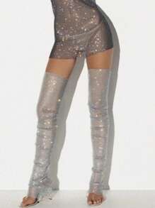Sexy Fishnet Leg Sleeves Com Strass - Acessório Glam para Boate