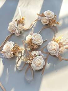 6件/套 新娘手腕花 婚礼香槟色PE花 女士手捧花 派对装饰 情人节配饰 - 手腕花 - 查看 5