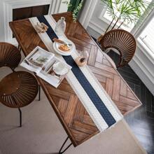 Boho Table Runner Macrame Table Runners For Home Decor Cream & Brown Macrame Table Runner With Tassels For Boho Dining Bedroom Decor Rustic Bridal Shower - Navy Blue - View 7