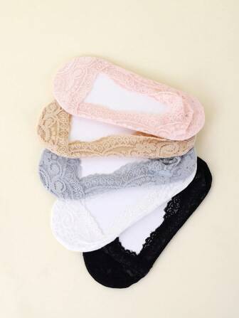 5pairs Lace Panel Invisible Socks