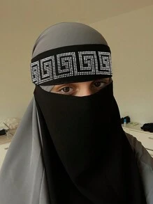 1 件女士水钻雪纺头巾/尼卡布/罩袍/面纱/头巾，优雅的穆斯林伊斯兰配饰，适合 Khimar 和 Abaya，是送给家人和朋友的绝佳礼物 - 燙鑽面罩 - 查看 1