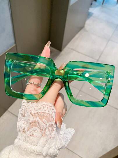 1 Pair Women Square Non-Prescription Glasses Gradient Color Clear Fashion Spectacles Festival Costume Glasses Accessories For Women