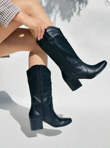 BOTAS VAQUERAS NEGRAS PARA DAMA/ BOTAS NEGRAS COMODAS/ BOTAS VAQUERAS NEGRAS TACON BAJO - Negro - Ver 1