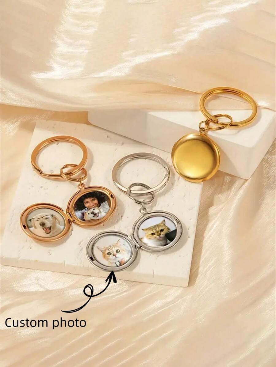 1pc Customized Round Photo Keychain With Personalized Picture Of Her, Her Dog And Cat, Commemorative Keychains With Animal Portrait, Suitable For Autumn/Winter - Multicolor - View 1