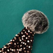 Sequins Santa Claus Hat, Adults Contrast Color Christmas Cap For Christmas Party, Santa Cosplay Costume