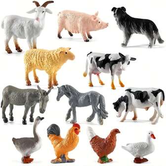 12 piezas de Figuras miniatura de animales de granja, Figuras realistas de PVC de 12 patrones diferentes de animales de granja