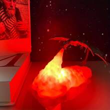 Rechargeable 3D Printed Fire Dragon Night Light - Glowing Cloud Base Medieval Fantasy Decor - Red Light - View 5