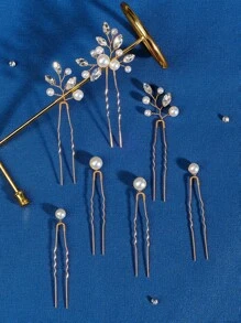 7 chiếc kẹp tóc cô dâu đính đá và ngọc trai giả, kiểu dáng cổ điển, thanh lịch, thích hợp cho đám cưới hoặc ngày Valentine. - Vàng - Xem 7