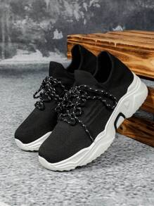 青少年春夏黑色休闲跑鞋，网眼运动运动鞋，百搭时尚一脚蹬休闲鞋 - 黑色 - 查看 6