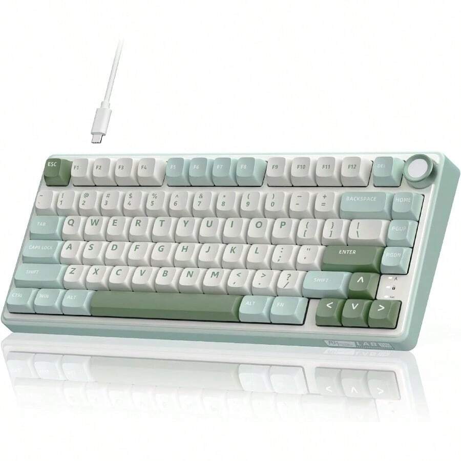 RK ROYAL KLUDGE R75 Mechanical Keyboard Wired With Volumn Knob 75% TKL Custom Gaming Keyboard Gasket Mount RGB Backlit With Software MDA Profile Hot Swappable Silver Switch PBT Keycaps US Layout - Green-HotSwapSliverSwitch - 查看 1