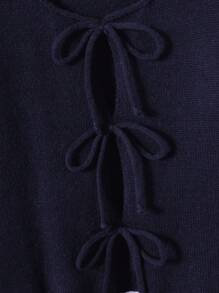 [上衣] 纯色扭纹前长袖开衫 - 极简主义，办公室着装，复古外观，简约，法式风格，女式系带前腰带纯色针织开衫，可穿在衬衫外面，大码可爱开衫