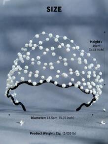 1件装女士珍珠发网皇冠头饰，时尚婚礼发饰头冠，情人节配饰 - 白色 - 查看 7