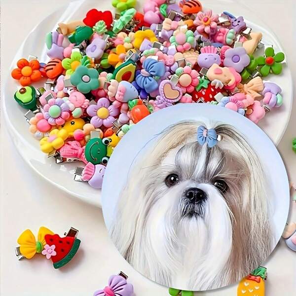 Conjunto de grampos de cabelo para animais de estimação - Padrões fofos para cães e gatos, acessórios para pelos de animais de estimação, designs florais e de animais Grampos de cabelo para tosa de cães - Ótimos para presentes de animais de estimação e salão de tosa de animais de estimação