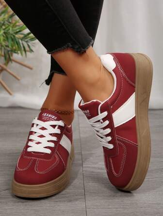 Women's Fashion New Lace-Up Round Toe Vintage Casual Sneakers, Suitable For Students, Outdoor Leisure, Daily Walking, Spring/Autumn