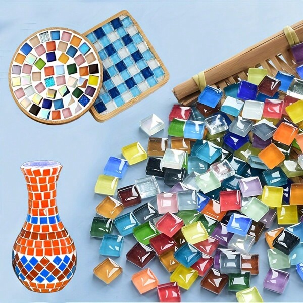 100pcs Colorful Mosaic Glass Crystal, Handmade DIY Crafts Materials, Sequin Glass Decor Tiles, For Party, Festival Decorations