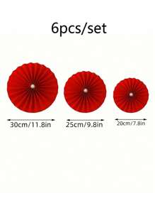 Set de 6/12 abanicos de papel rojo vívido con flores decorativas - Ideal para la celebración del Año Nuevo Chino y decoración de fiestas de bodas, agrega colores festivos a cualquier hogar o restaurante