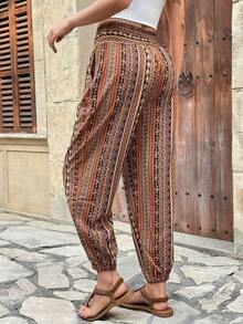Women's Print Drawstring Pocket Casual Pants - Multicolor - View 2
