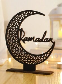 1pc Wooden Crescent Moon & Star Decor, Minimalist Home/Farmhouse/Bedroom Tabletop Decoration