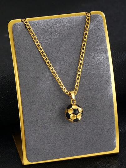 1pc Gold-Plated Titanium Steel Football Pendant Necklace, Unisex, Fashion Streetwear Party Outdoor Sports Accessory, Daily Decoration Gift