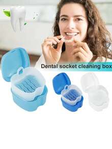 1 pièce Boîte de bain portable pour soins dentaires pour prothèses, nettoyage de fausses dents avec filet d'égouttage suspendu. Boîte de rangement pour le bain des fausses dents, en forme de pomme avec filtre à mailles - support de prothèse transparent et boîte de rangement pour des soins bucco-dentaires faciles