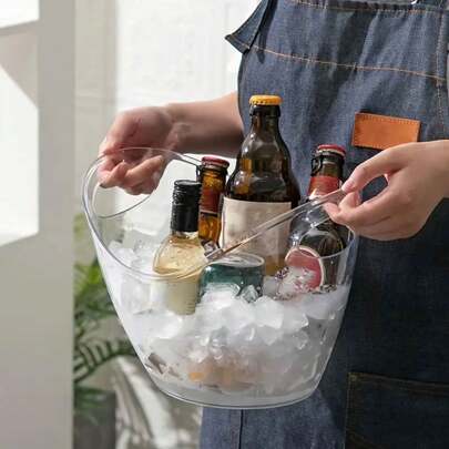 1 件 4L 透明锭形香槟和饮料冰桶 - 防褪色，多功能饮料冷却器，适合酒吧、餐厅和家庭使用 - 无需组装，非常适合户外露营和用餐