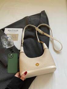 全新时尚简约百搭休闲拼接手提包，配肩带 - 米色 - 查看 6