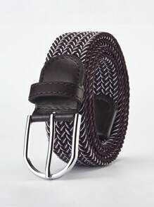 1pc Ivory Blue Woven Elastic Casual Belt For Men With Alloy Buckle, Stretchable Canvas Fashion Belt For Women No-Drill