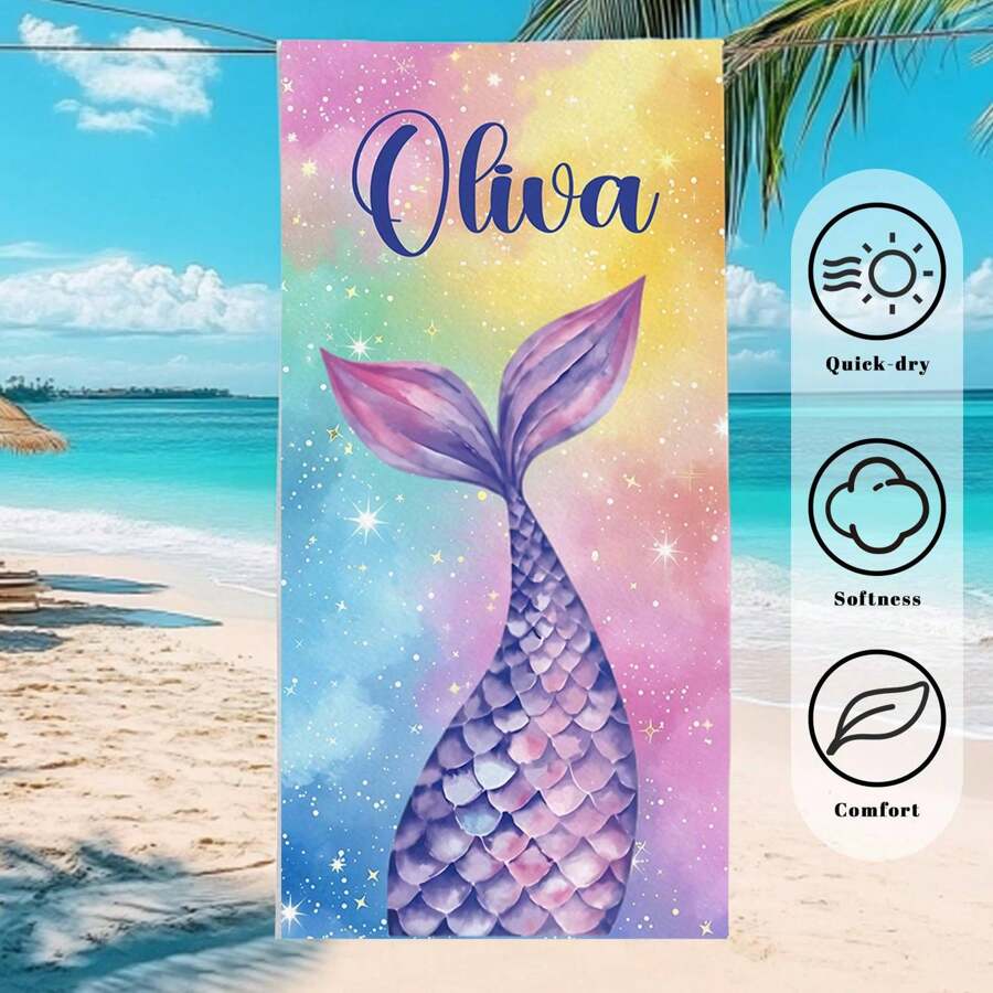 个性化沙滩巾个性化名字浴巾，适合女性、男性、妈妈、爸爸、男朋友、女朋友、最好的朋友、女儿、儿子的礼物，超柔软超细纤维，快干且无沙，非常适合旅行、瑜伽、露营和游泳 - 可机洗，女性情人节礼物生日男朋友女朋友 - 彩色 - 查看 1
