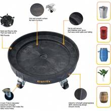 30 Gallon And 55 Gallon Heavy Duty Plastic Drum Dolly,Durable Plastic Drum Cart 900 Lb, Capacity, Barrel Dolly With 5 Swivel Casters Wheel, Black - 黑色 - 查看 3