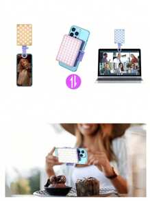 1 pieza de 60 LED rellenador de luz de selfie, luz de teléfono LED con 3 modos de iluminación, brillo regulable con indicador de batería, recargable mini tipo C 5V, portátil, clip para maquillaje, transmisión en vivo, conferencia de Zoom, luz recargable para teléfono, cámara, color rosa/blanco/negro/morado