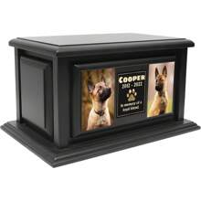 Personalized Pet Urns Made Of Solid Pine Wood, Custom Urn Box For Dog Ashes, Large Burial And Cremation Urns For Dog Memorial, Black Wood Color (Design 10) - 藍色 - 查看 11