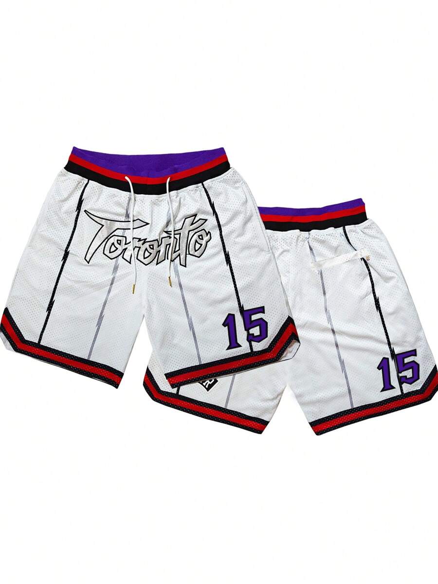 Men's Toronto Embroidery Basketball Shorts, Vintage Mesh Sports Shorts Suitable For Basketball, Baseball, Golf, Casual Sports, Running, Gym, Beach - White - View 1