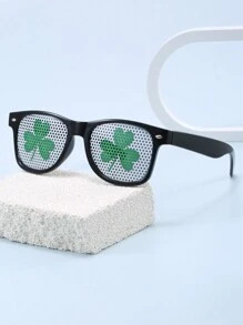 圣帕特里克节幸运四叶草形状眼镜、绿色三叶草眼镜 - 彩色 - 查看 3