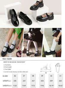 Musshoe Black Shoes Mary Jane Shoes Women Platform Chunky Flats For Women Buckle Strap Round Toe Shoes Oxfords - Black Mirror - View 4