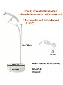 1 pieza Lámpara de escritorio LED redonda con protección ocular, carga USB, ajuste de 3 colores, plegable y portátil para estudiantes, adecuada para dormitorio, estudio, dormitorio universitario, iluminación de oficina