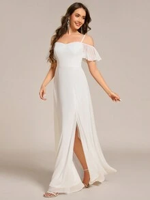 EVERPRETTY Fall Gentle Elegant Off-Shoulder Maxi Chiffon White Bridesmaid Dress For Wedding Graduation